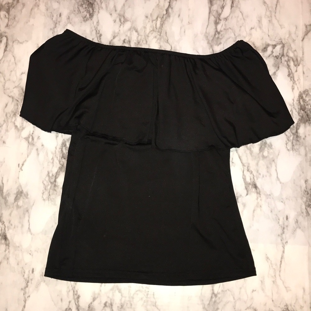 Black off the shoulder ruffled top